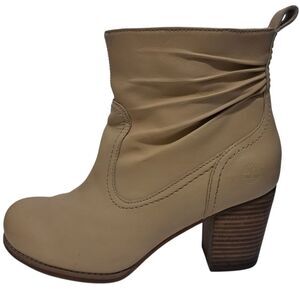 Timberland Rudston Earthkeepers Pull On Leather Ankle Boots Chunky Heel Cream S9